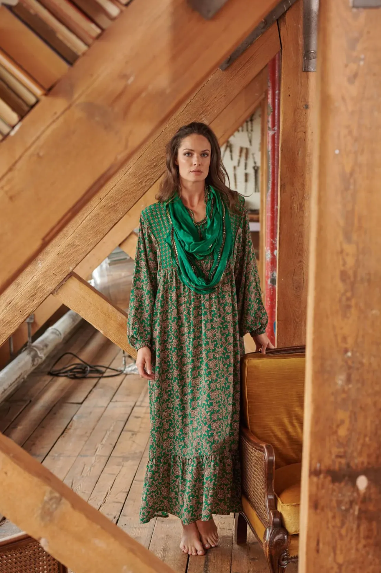 Floral Paisley Green Boho Dress