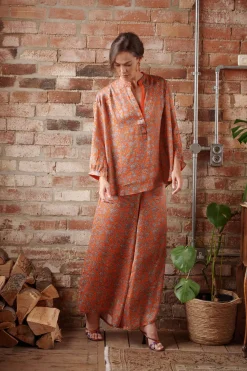 Floral Paisley Orange Palazzo Pant