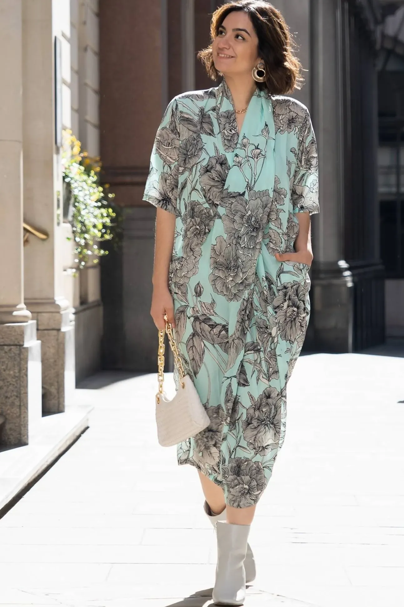 Kew Etched Floral Aqua Rachel Dress
