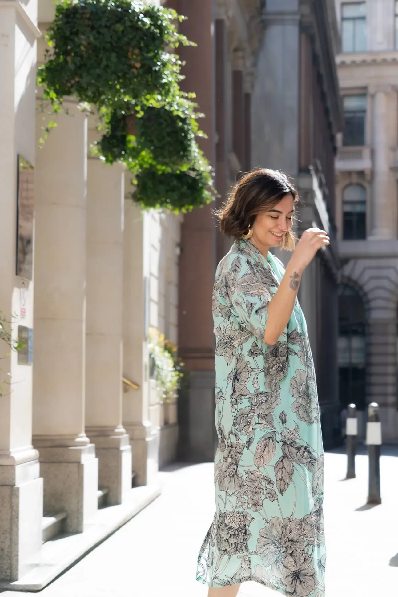 Kew Etched Floral Aqua Rachel Dress