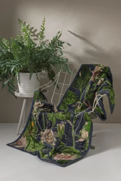 Kew Passion Flower Grey Velvet Throw