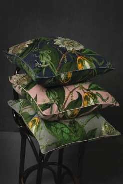 Kew Passion Flower Pink Velvet Square Cushion