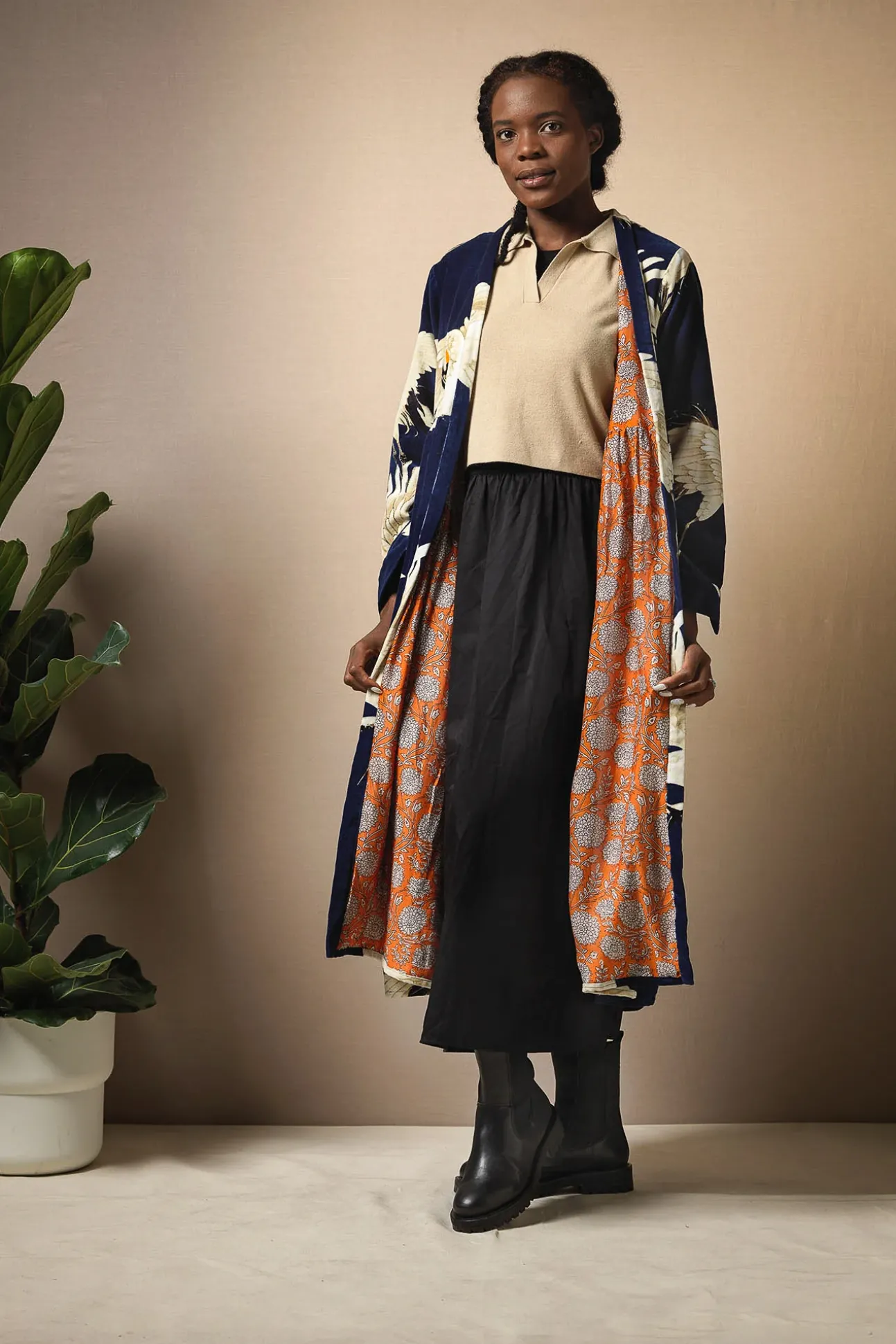 Stork Navy Velvet Duster Coat