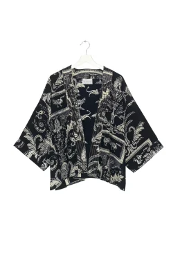 Vintage Damask Black Crepe Kimono