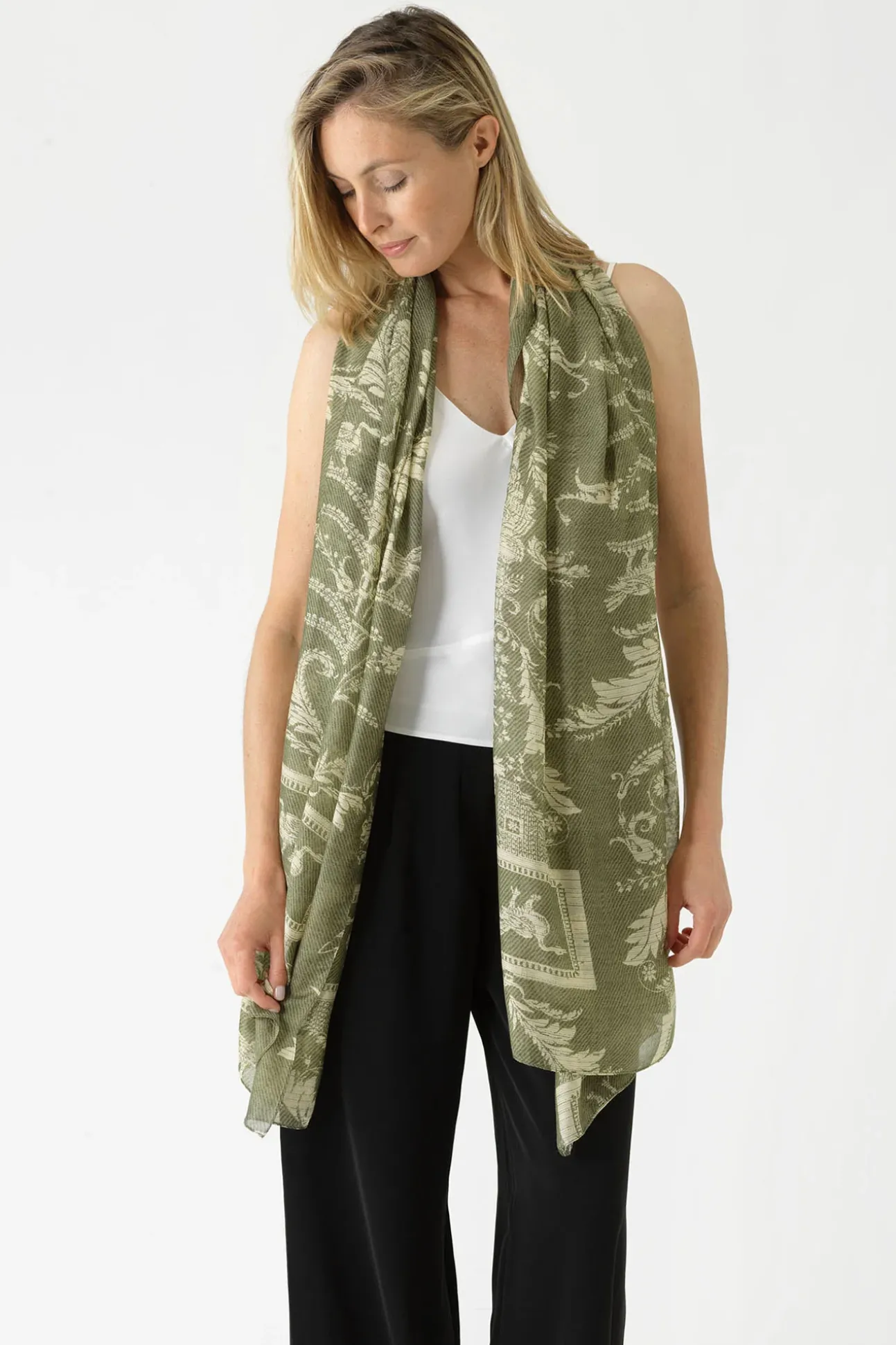 Vintage Damask Sage Scarf