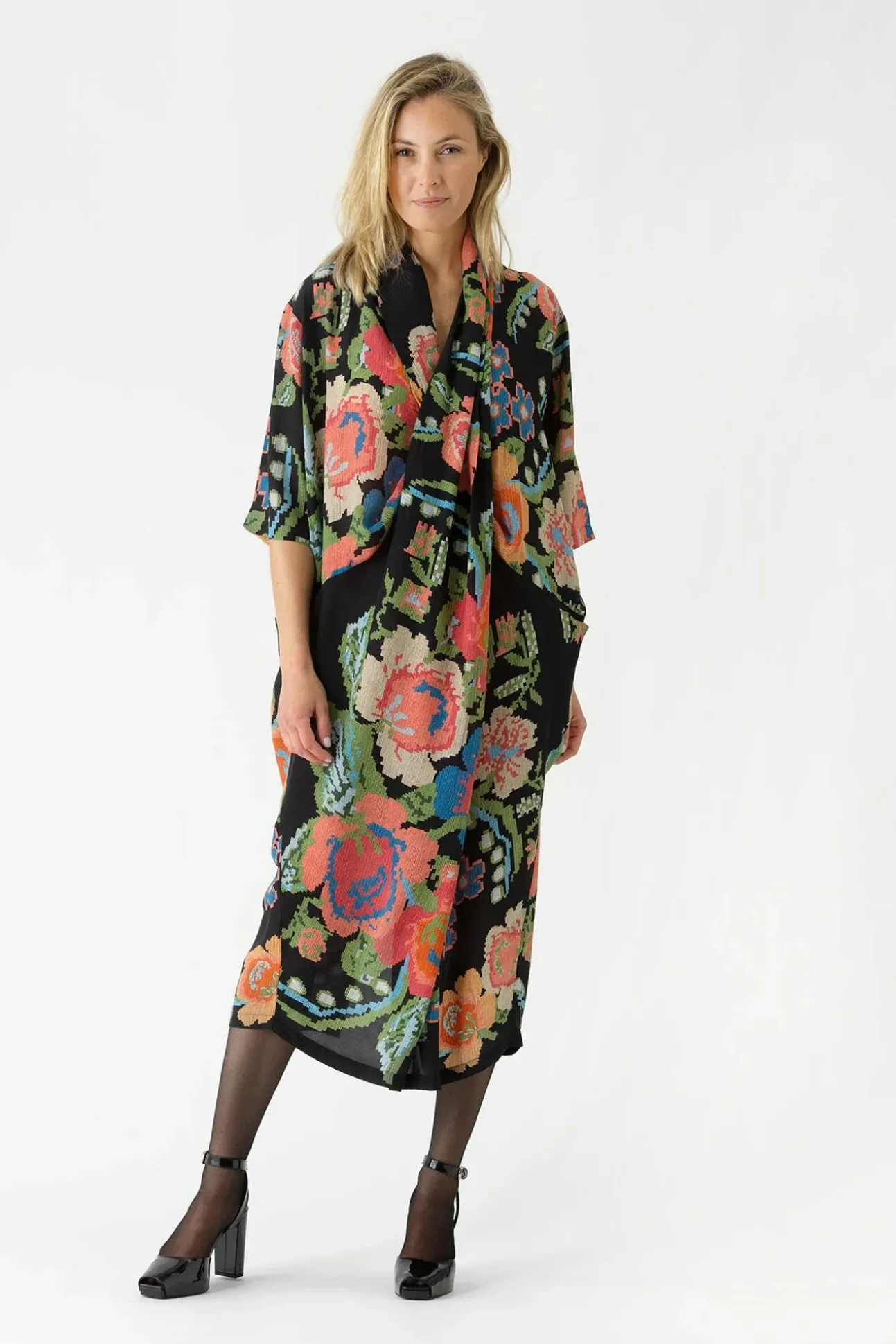 Woven Flower Black Rachel Dress
